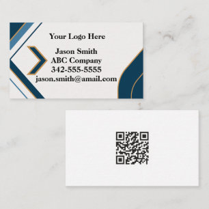 Budget Friendly Blue & Gold Dynamic QR Code Business Card