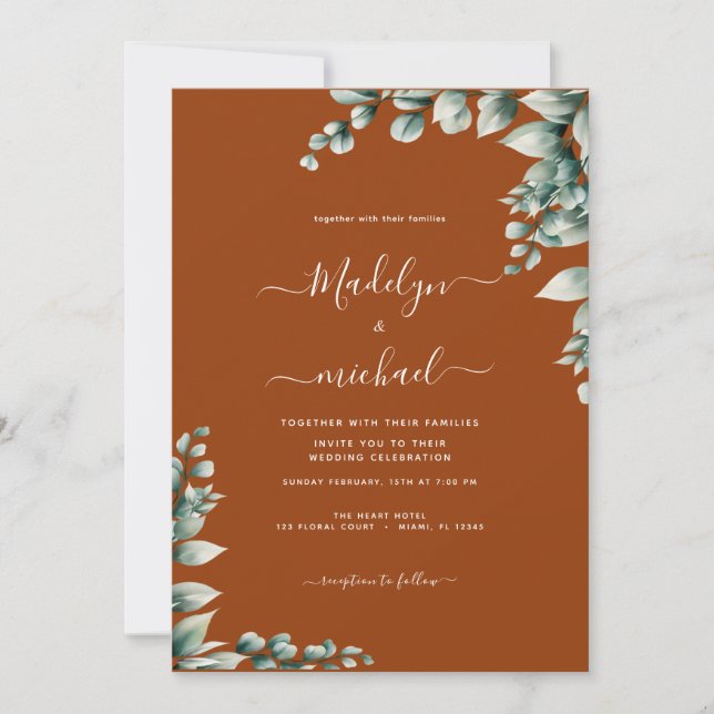 Budget-Friendly Eucalyptus Wedding Invitation  (Front)