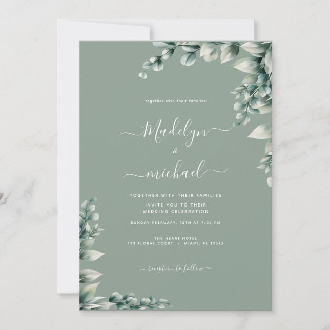 Budget-Friendly Eucalyptus Wedding Invitation  (Front)
