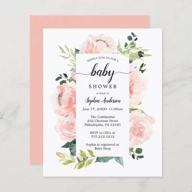 Budget Friendly Fleur Jolie Baby Shower Invitation (Front/Back)
