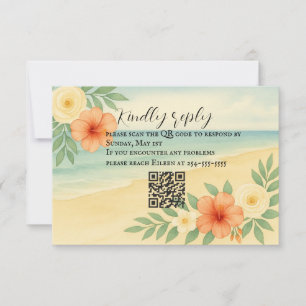 Budget Friendly Floral Beach QR Code RSVP Card