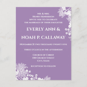 Budget Friendly French Lavender Floral Wedding  Invitation Postcard