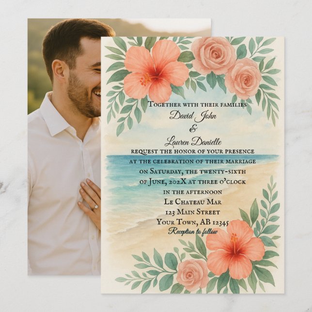 Budget Friendly Picturesque Beach Photo Wedding  Invitation (Front/Back)