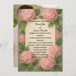 Budget Friendly Pink Hydrangea Photo Wedding Invitation