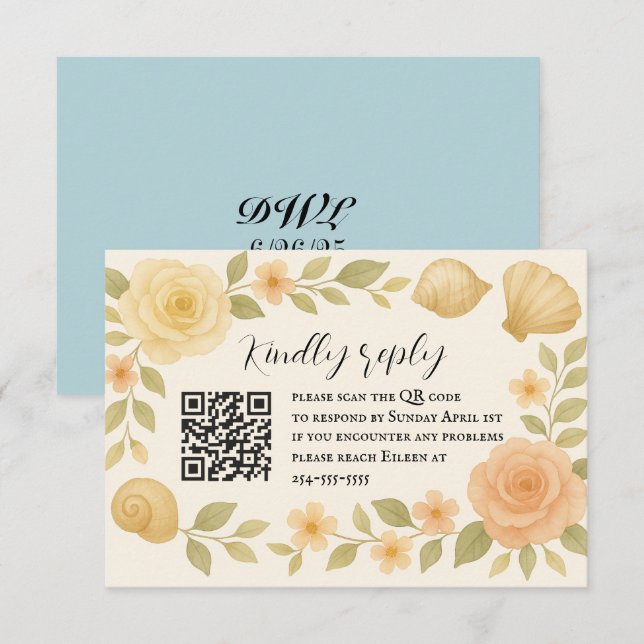 Budget Friendly Rose Shells QR Code RSVP Card (Front/Back)