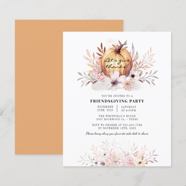 Budget Friendsgiving Pumpkin Botanical Invitation (Front/Back)