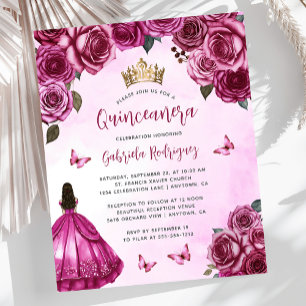 Budget Fuchsia Pink Floral Quinceañera Invite