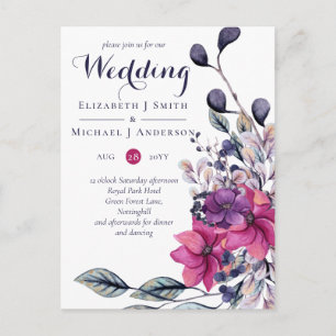 BUDGET Fuchsia Purple Pink Wedding Invites Postcard