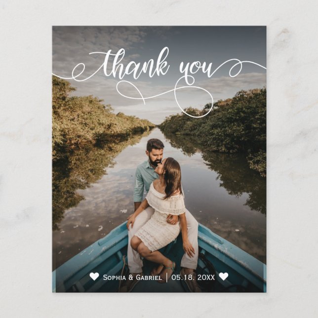 Budget Full Photo Elegant Wedding Thank You Card (Front)