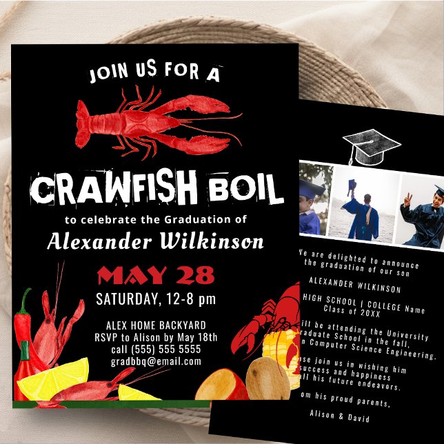 BUDGET Fun Crawfish Boil GRAD 3 Photo Invitation Flyer (Creator Uploaded)