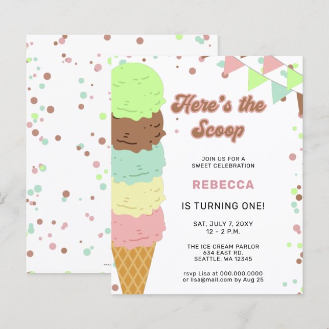 Budget Fun Ice cream party Birthday invitation (Front/Back)