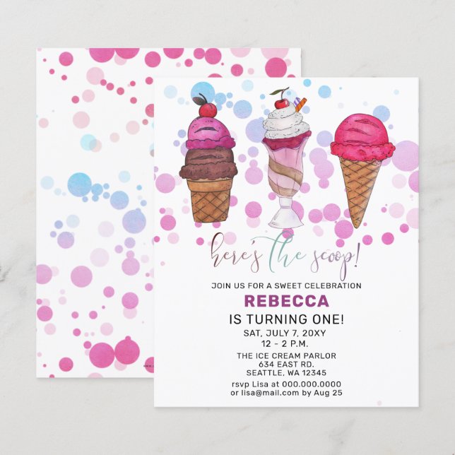 Budget Fun Ice cream party Birthday invitation (Front/Back)
