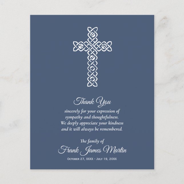 Budget Funeral Celebration of Life Blue Thank You (Front)