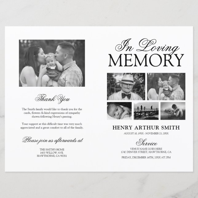 Budget Funeral Order of Service Photo Program (Front)
