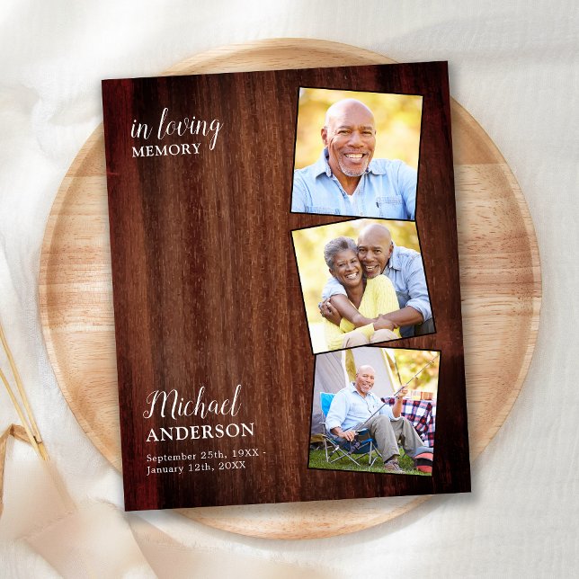 Budget Funeral Rustic 3 Photo Sympathy Thank You (Creator Uploaded)