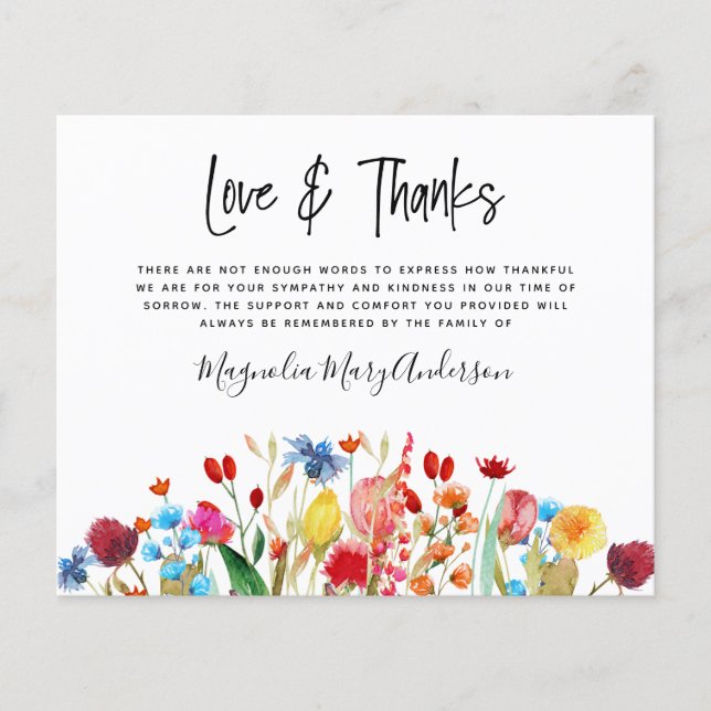 BUDGET Funeral Thank You Card | Modern Wildflower (Front)