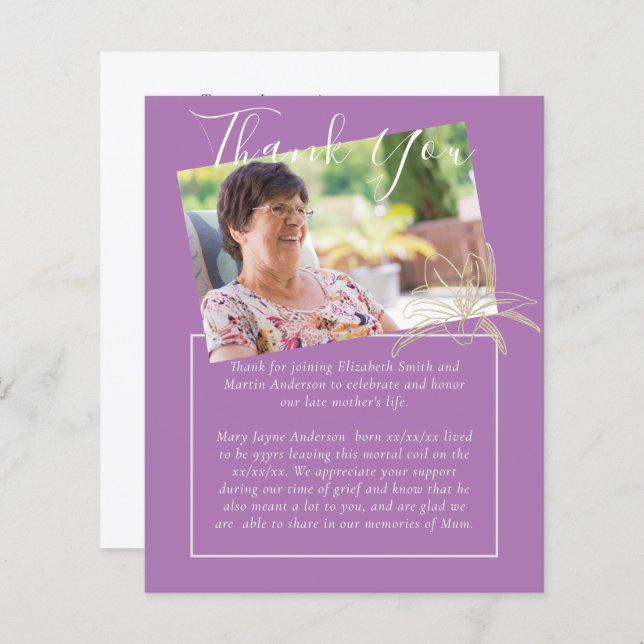 BUDGET Funeral Thank You Photo Mauve Lilly (Front/Back)