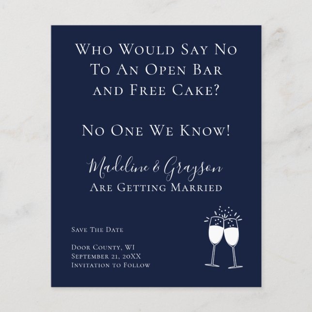 BUDGET Funny Open Bar Free Cake Save The Date (Front)
