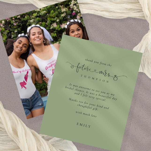 Budget Future Mrs Photo Bridal Shower Sage Thanks (budget price smaller 4.5 x 5.6" thank you)