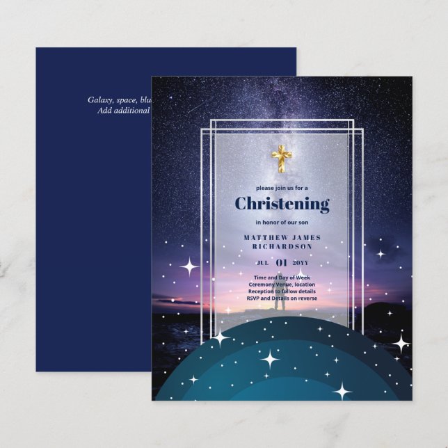 BUDGET Galaxy CHRISTENING Invites Baptism Bautizo (Front/Back)