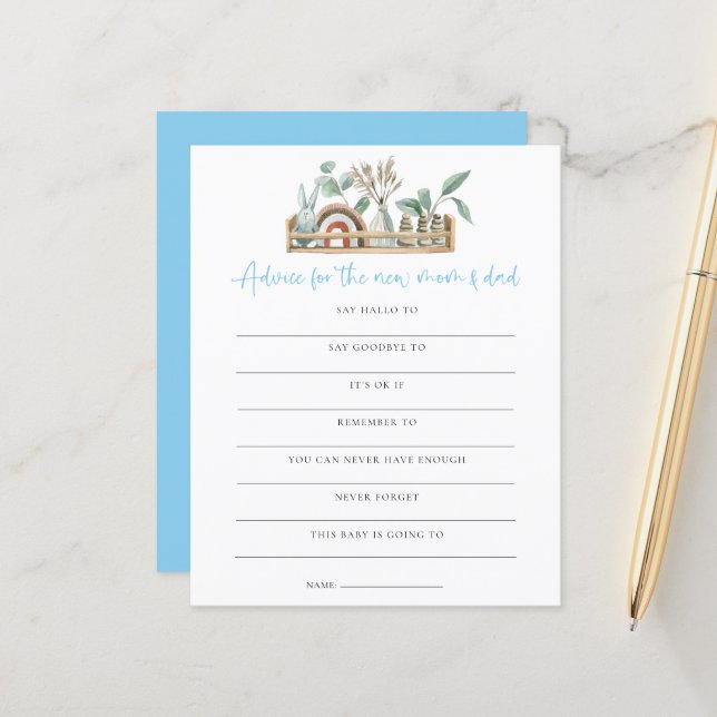 Budget Game Advice New Mum Dad Blue Baby Shower (Front/Back In Situ)