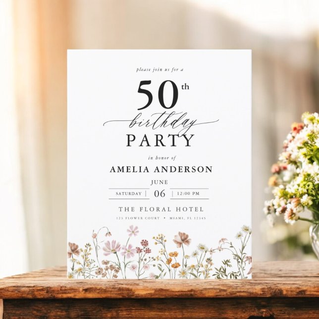 Budget Garden Floral 50th Birthday Invitation (Creator Uploaded)