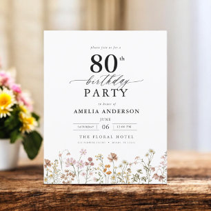 Budget Garden Floral 80th Birthday Invitation