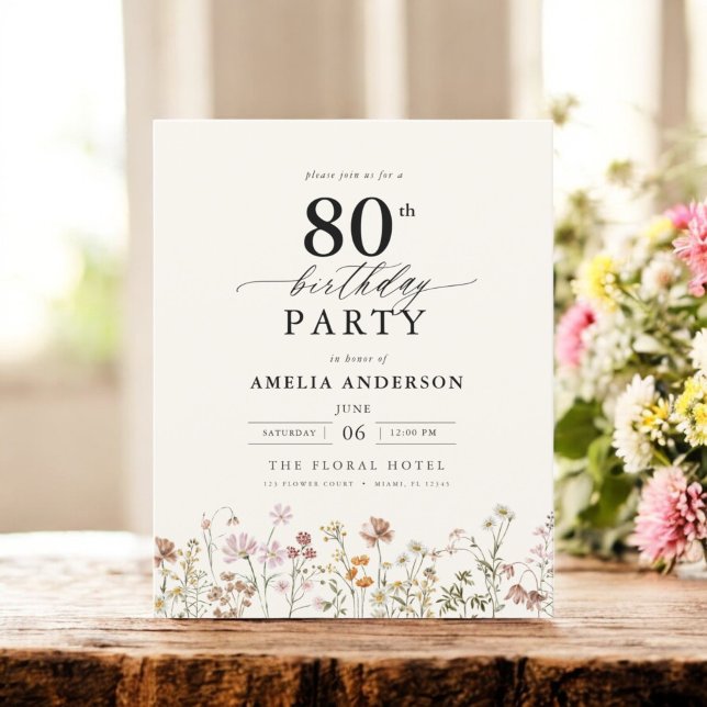 Budget Garden Floral 80th Birthday Invitation Flyer (Creator Uploaded)