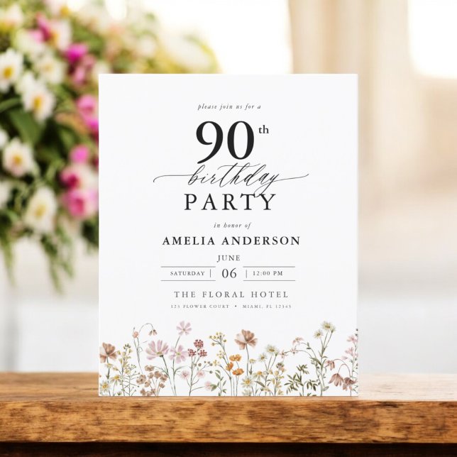 Budget Garden Floral 90th Birthday Invitation (Creator Uploaded)