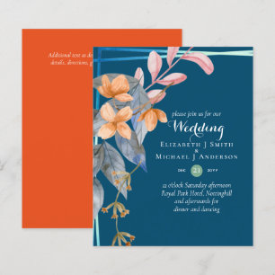 BUDGET Garden Leaves Fall Wedding Invites Teal