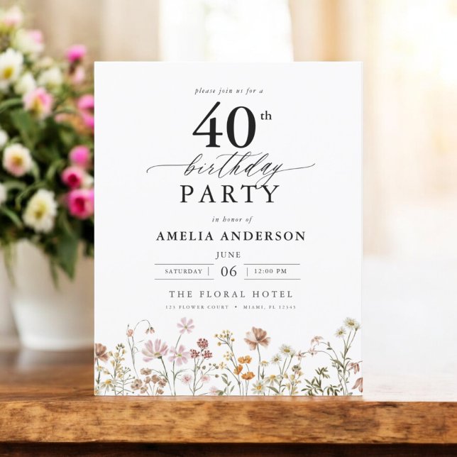 Budget Garden Wildflower 40th Birthday Invitation Flyer (Creator Uploaded)