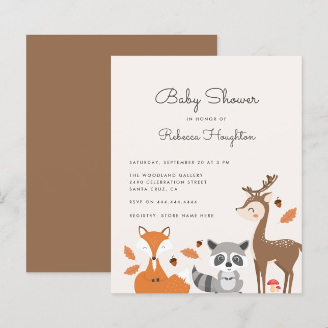 Budget Gender Neutral Woodland Animals Baby Shower (Front/Back)