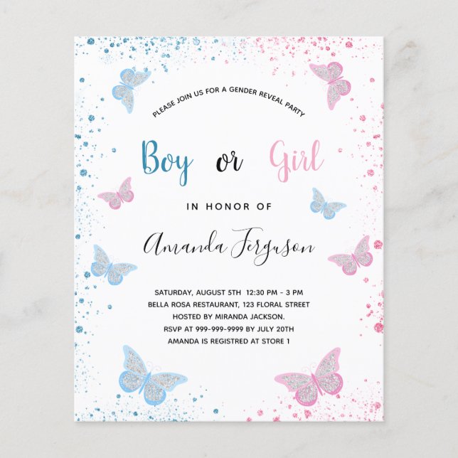 Budget gender reveal baby shower butterflies (Front)