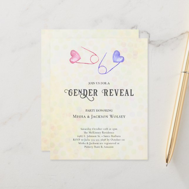Budget Gender Reveal Baby Shower Invitation (Front/Back In Situ)