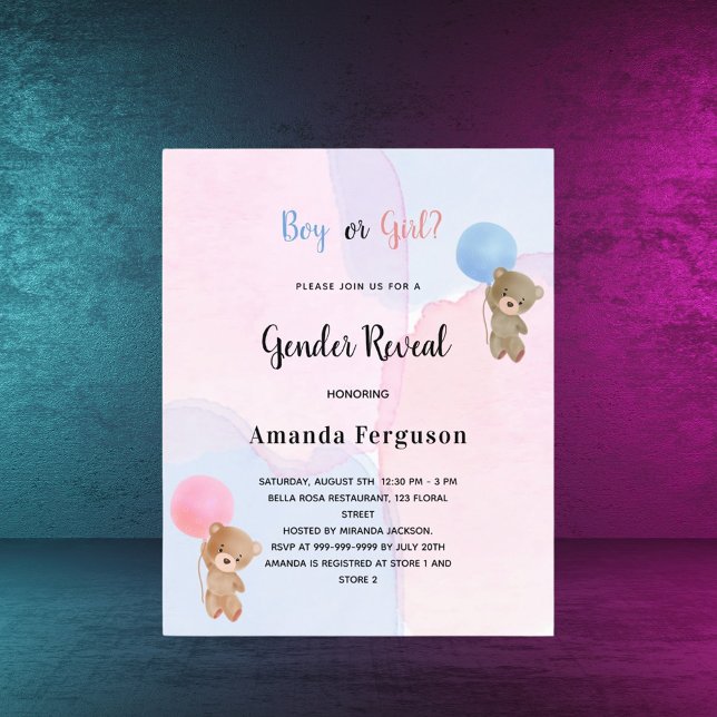 Budget gender reveal teddy bear pink blue baby (Creator Uploaded)