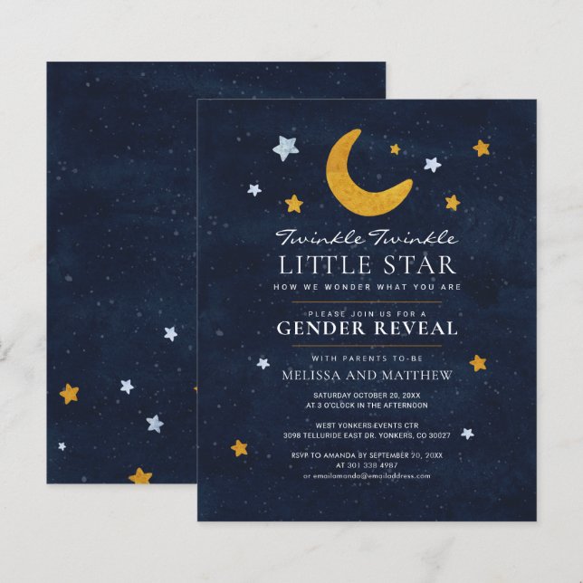 Budget Gender Reveal Twinkle Little Star Invite (Front/Back)