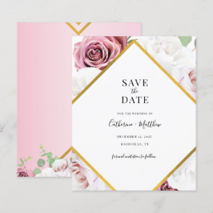 Budget Geometric Floral Blush Pink Save The Date