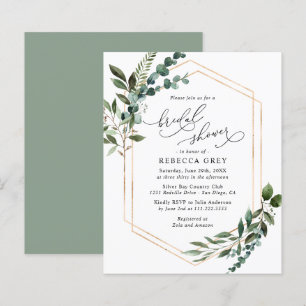 Budget Geometric Greenery Bridal Shower Invitation