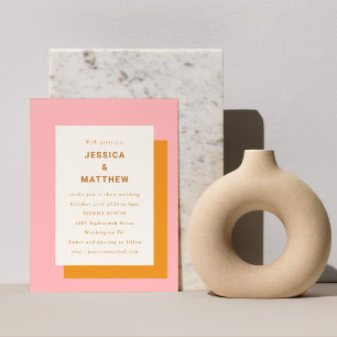 Budget Geometric Pink Orange Wedding Invitation