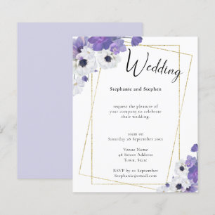 Budget Geometric Purple Floral Wedding Invitation