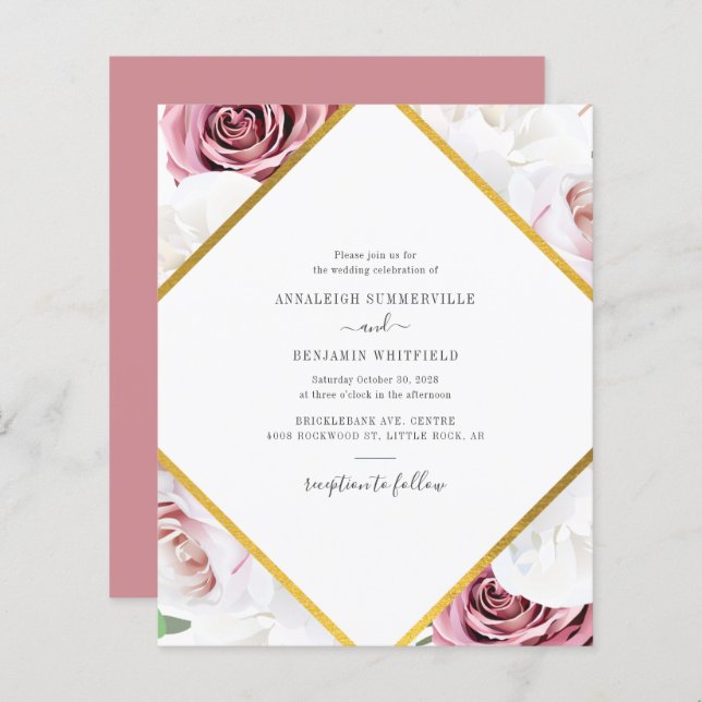 Budget Geometric Rose Gold Botanical Wedding (Front/Back)