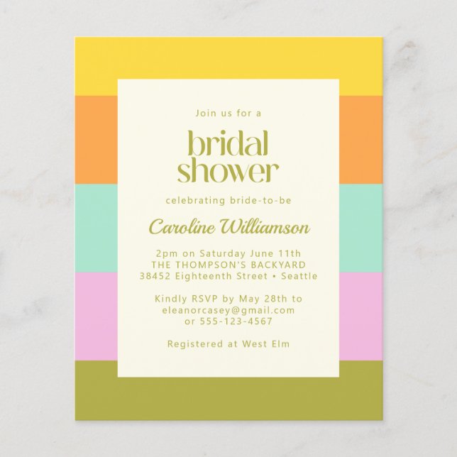 Budget Geometric Stripes Pastels Bridal Shower (Front)