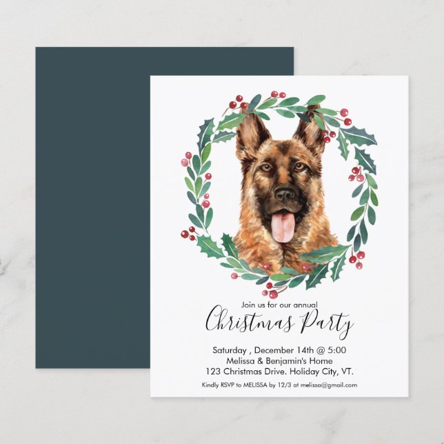 Budget German Shepherd Dog Christmas Party Invite (Front/Back)
