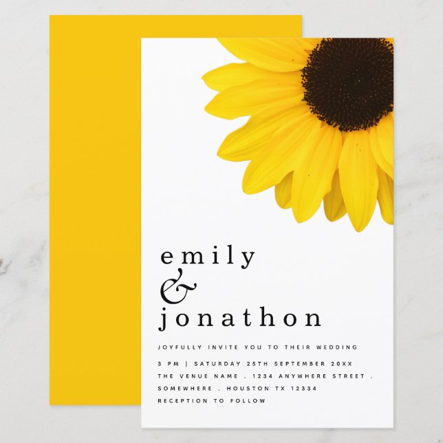 Budget Giant Sunflower Typography Wedding Invite (Front/Back)