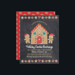 Budget Gingerbread Cookie Party Chalkboard Invite<br><div class="desc">A cute, whimsical gingerbread house, gingerbread girl and boy, stars, hearts and candies, along with playful script typography, overlay dark charcoal grey chalkboard background and help you usher in the holiday party season. A peppermint candy pattern over a red background adorns the back. Celebrate with family and friends while you...</div>