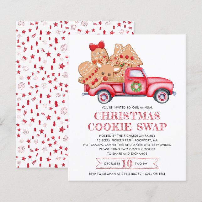 Budget Gingerbread Cookie Red Truck Cookie Swap (Front/Back)