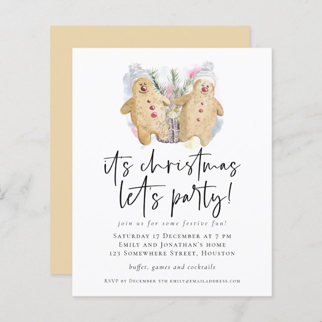 Budget Gingerbread Men Christmas Lets Party Invite (Front/Back)