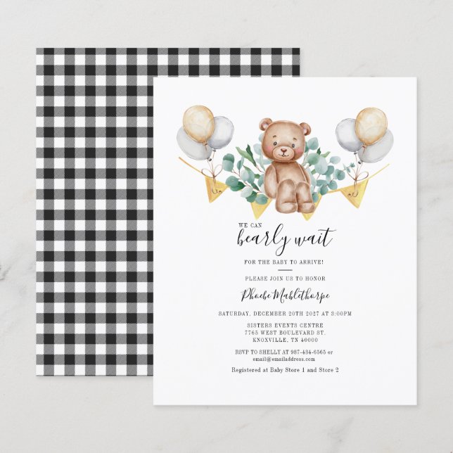 Budget Gingham Baby Shower Eucalyptus Invitation (Front/Back)