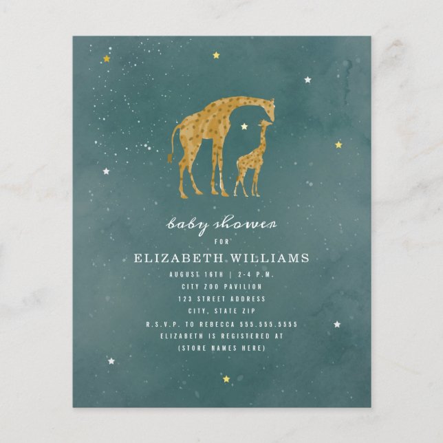 Budget Giraffe Stars Baby Shower Invitation (Front)