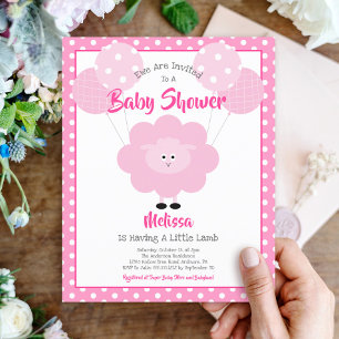Budget Girl Baby Shower Cute Pink Lamb Invitation 